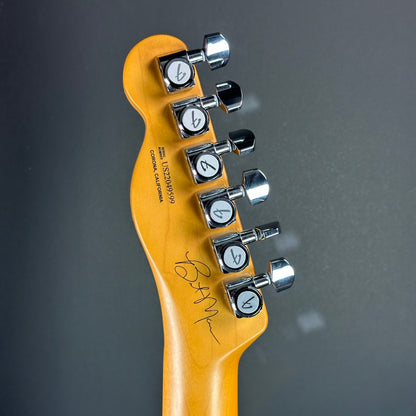 Back of headstock of Used Fender Brent Mason Telecaster Primer Gray.