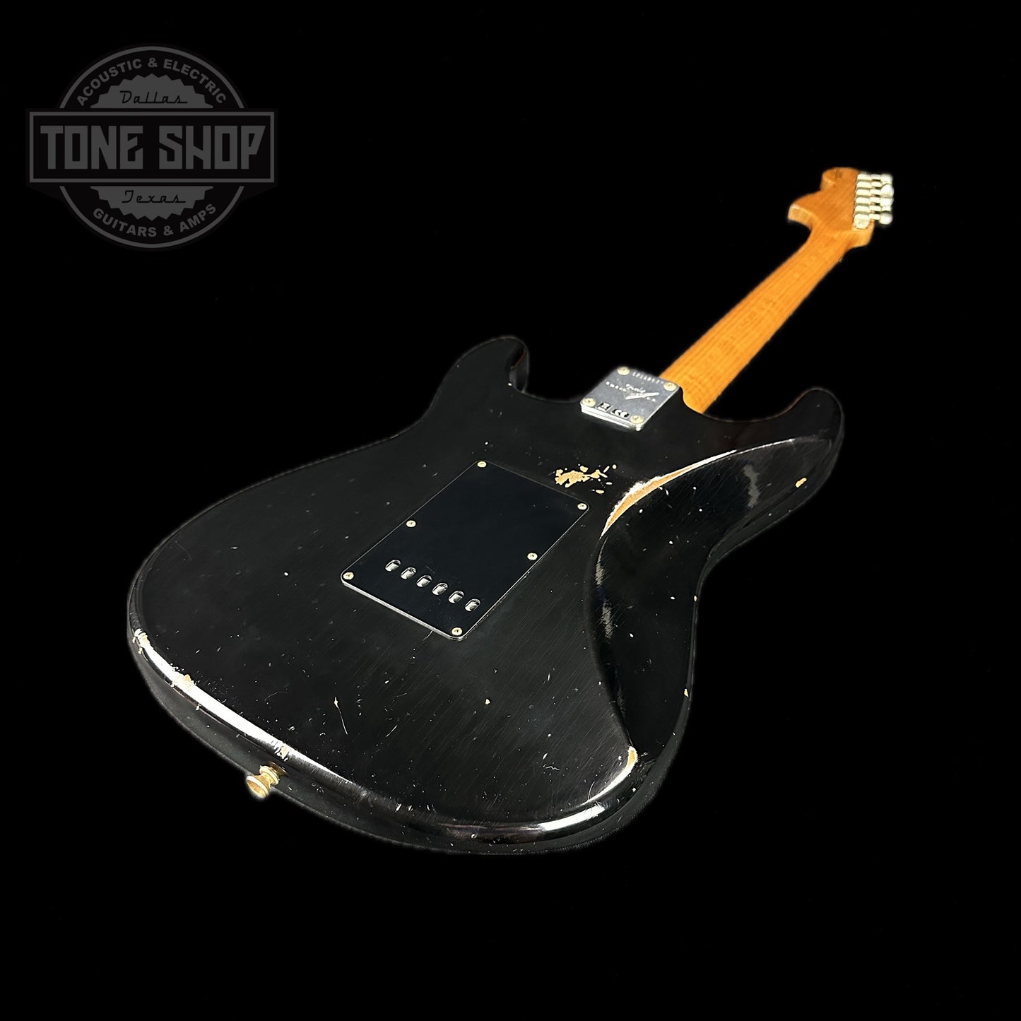 Back angle of Used 2021 Fender Custom Shop Empire 67 Strat Relic Black.