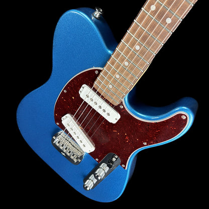 Front angle of Used G&L Fullerton Deluxe ASAT Blue.