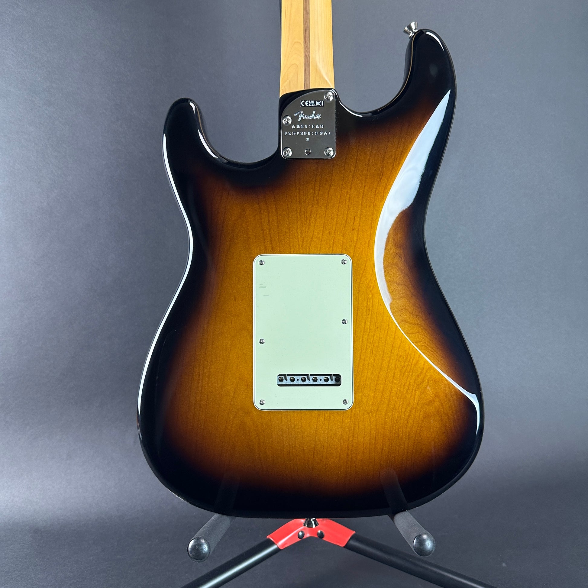 Back of Used 2023 Fender American Pro II Stratocaster Rosewood 2 Tone Sunburst.