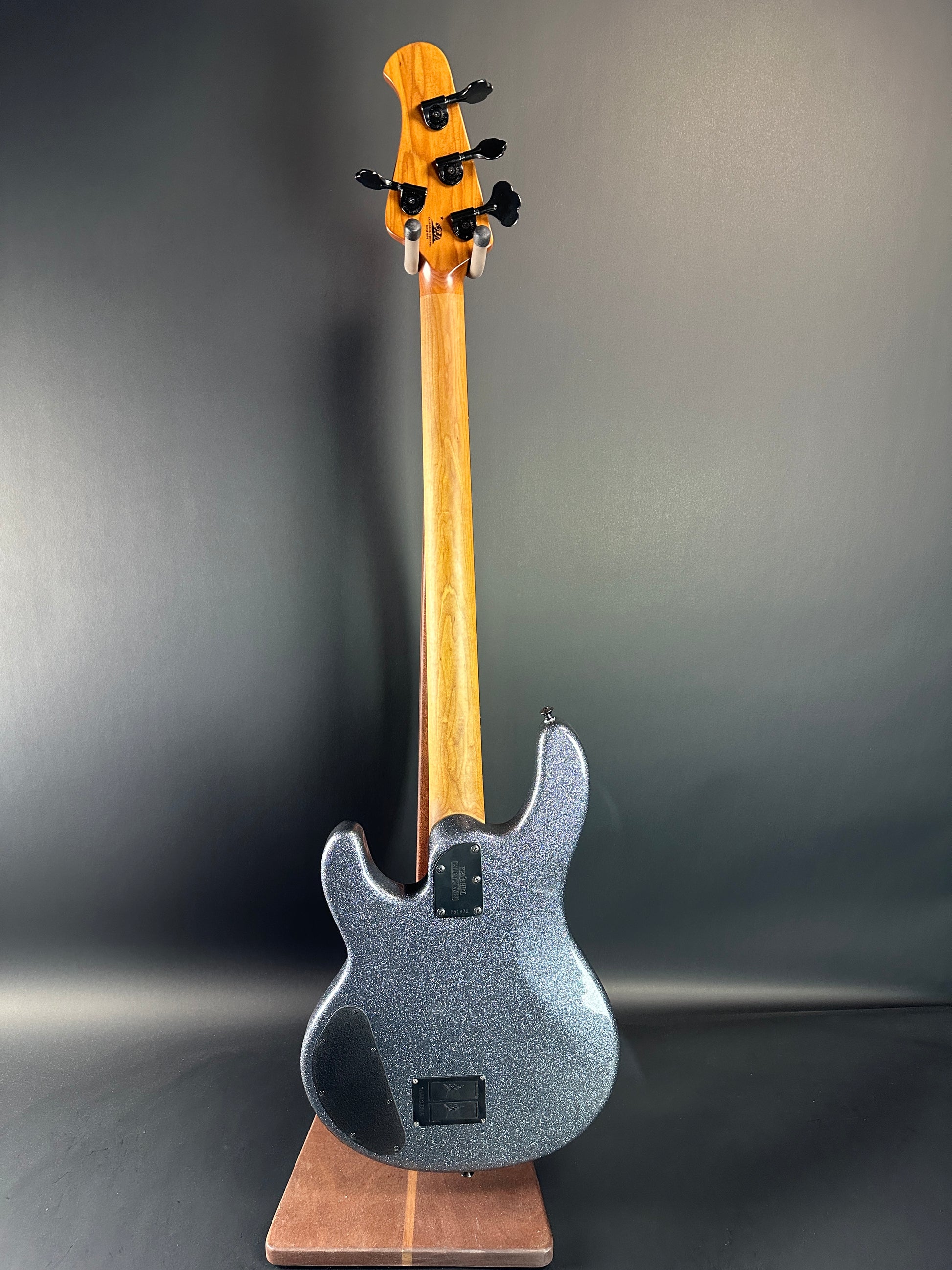 Full back of Used Ernie Ball MusicMan Stringray Special HH Charcoal Sparkle.