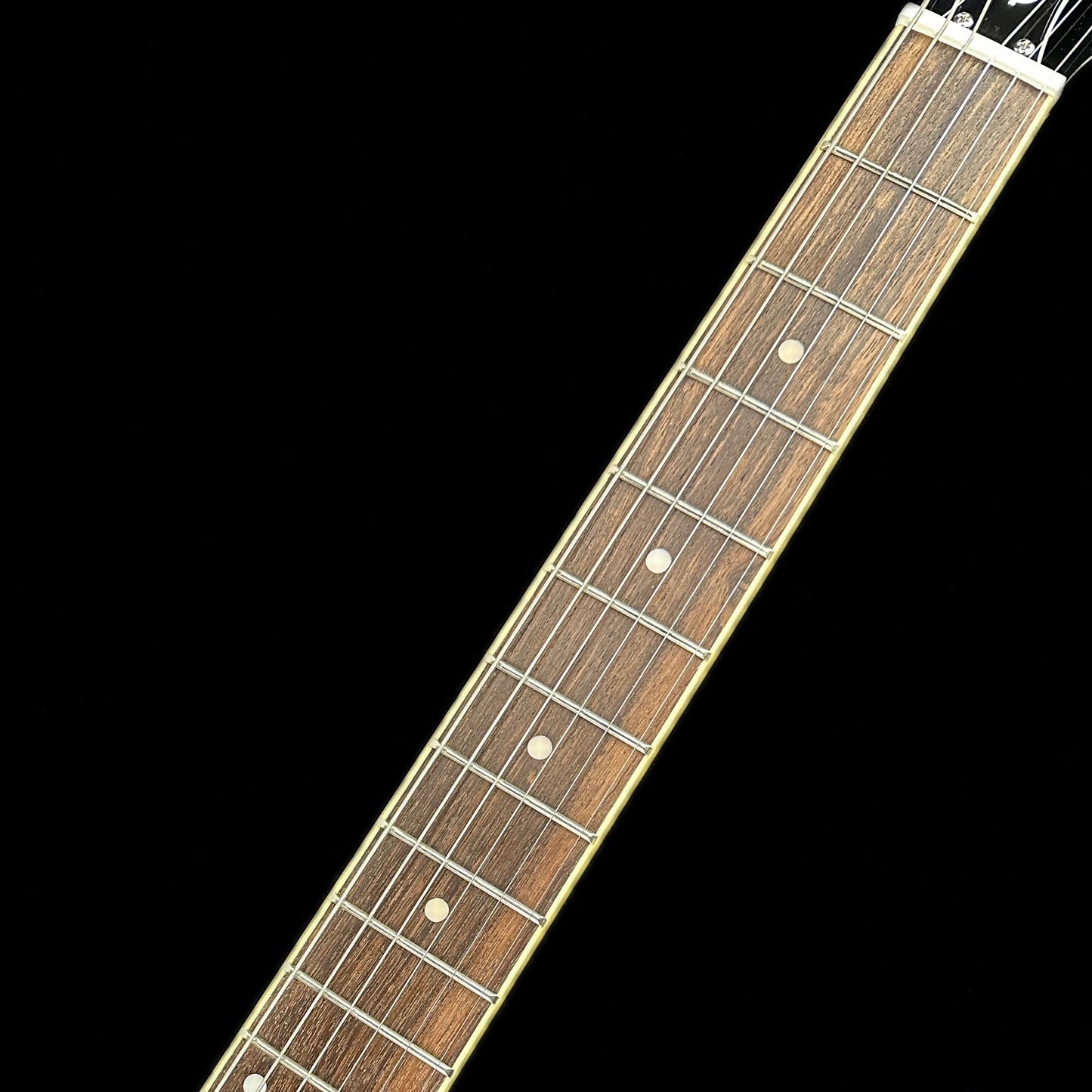 Fretboard of Used Epiphone Jim James ES-335 Seventies Walnut.