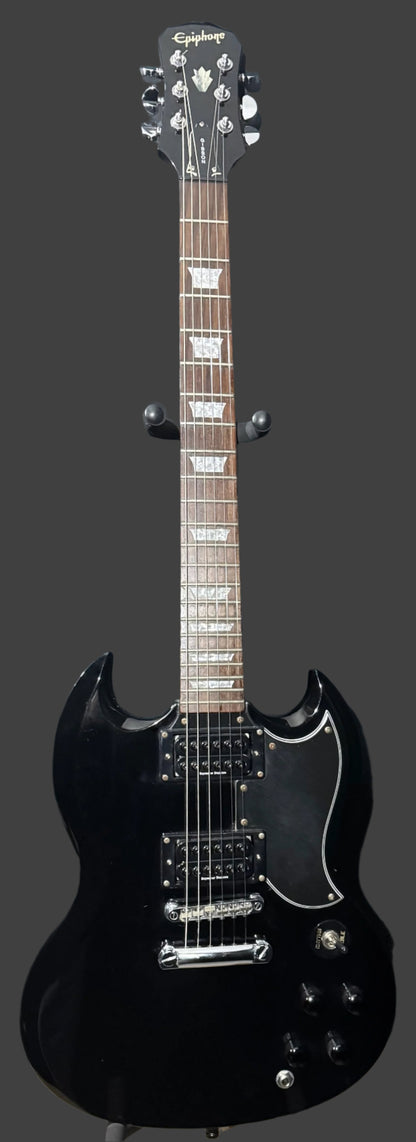 Full front of Used Epiphone SG Standard Ebony w/ Seymour Duncan Invaders TSS4862