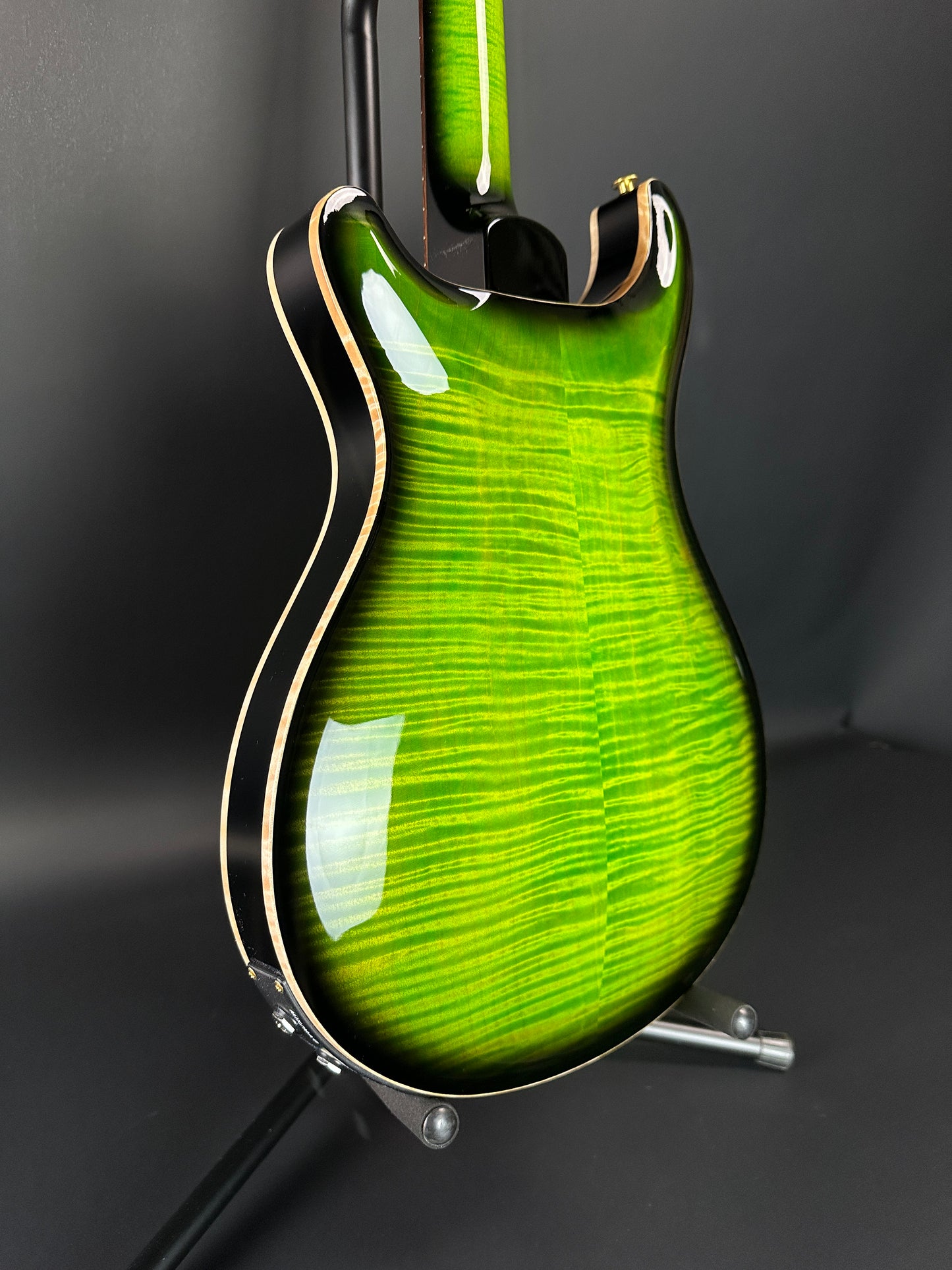 Back angle of PRS Wood Library Hollowbody II Piezo 10-top Eriza Verde Smokeburst.