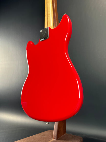 Back angle of Used Fender Mustang PJ Bass Torino Red.