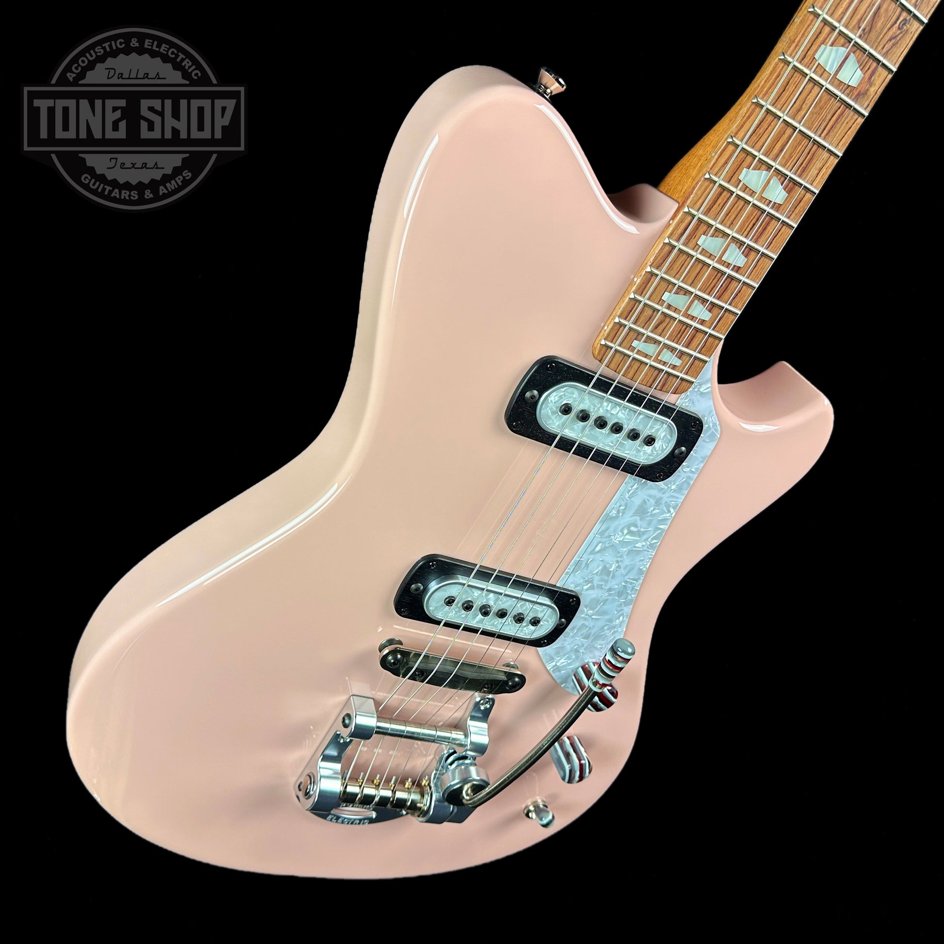 Front angle of Powers Electric A-Type Cochon PInk PF42 Pearl Ebony Neutral CamTail.