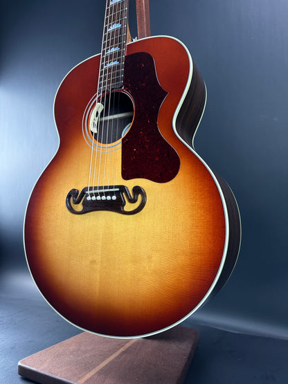 Front angle of Used Gibson SJ-200 Studio Rosewood Burst.