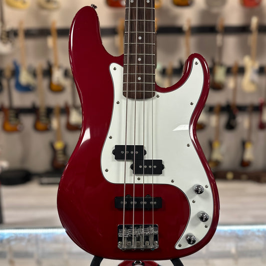 Front of Used Squier Affinity PJ Bass Candy Apple Red TSS4323