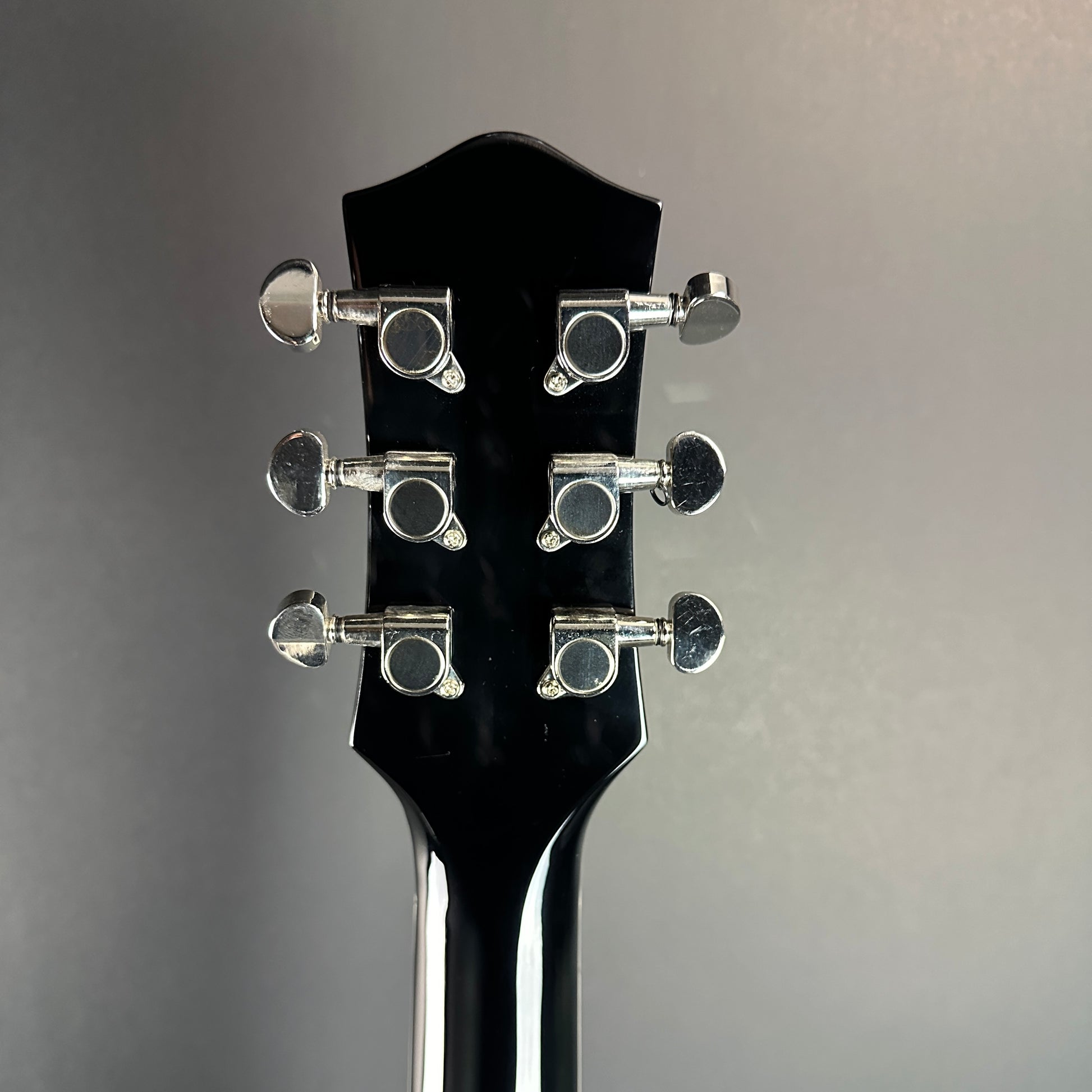 Back of headstock of Used Gretsch G5013CE Rancher Black.