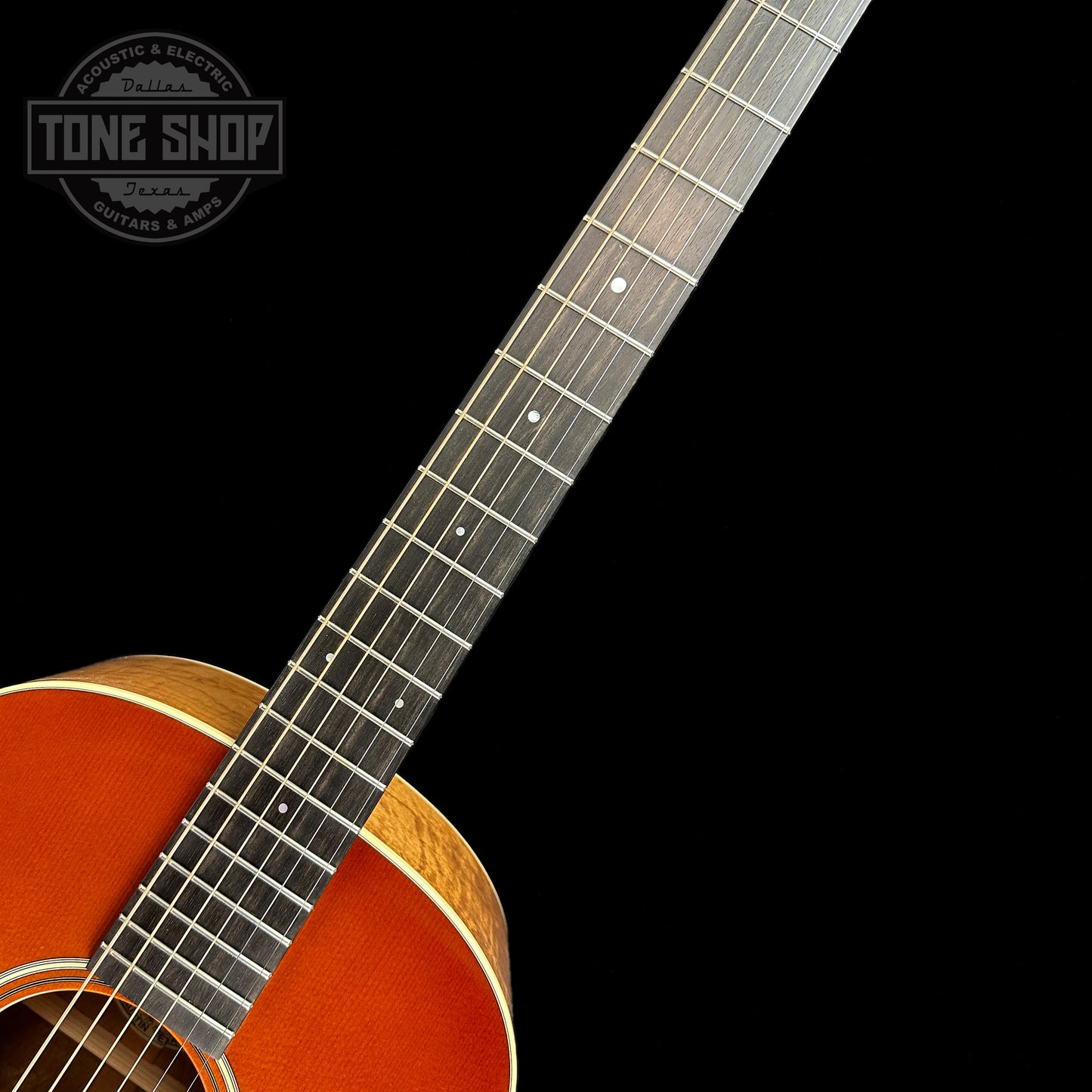 Fretboard of Collings C10 Deep Body Western Sunburst Sitka/Bubble Maple.