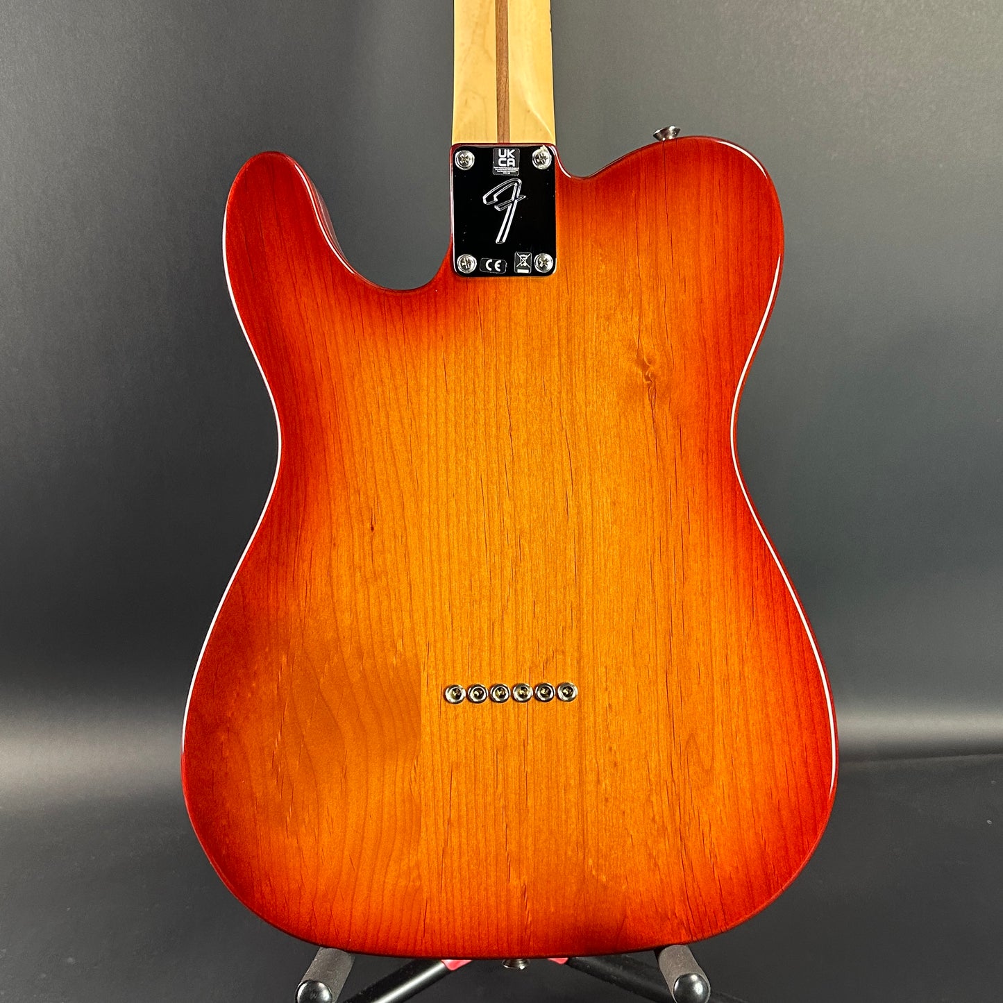 Back of Used Fender Player Telecaster Plus Top Sienna Burst.