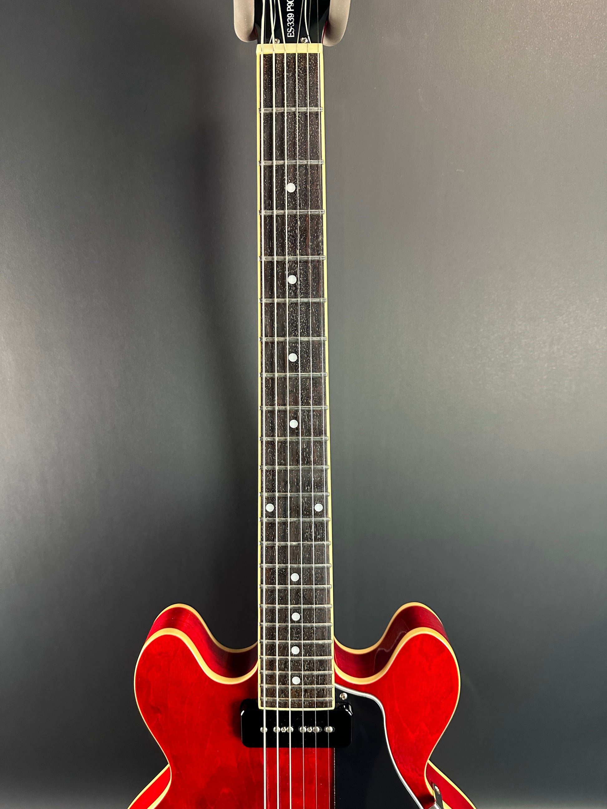 Fretboard of Used Epiphone ES-339 Pro P90 Red.