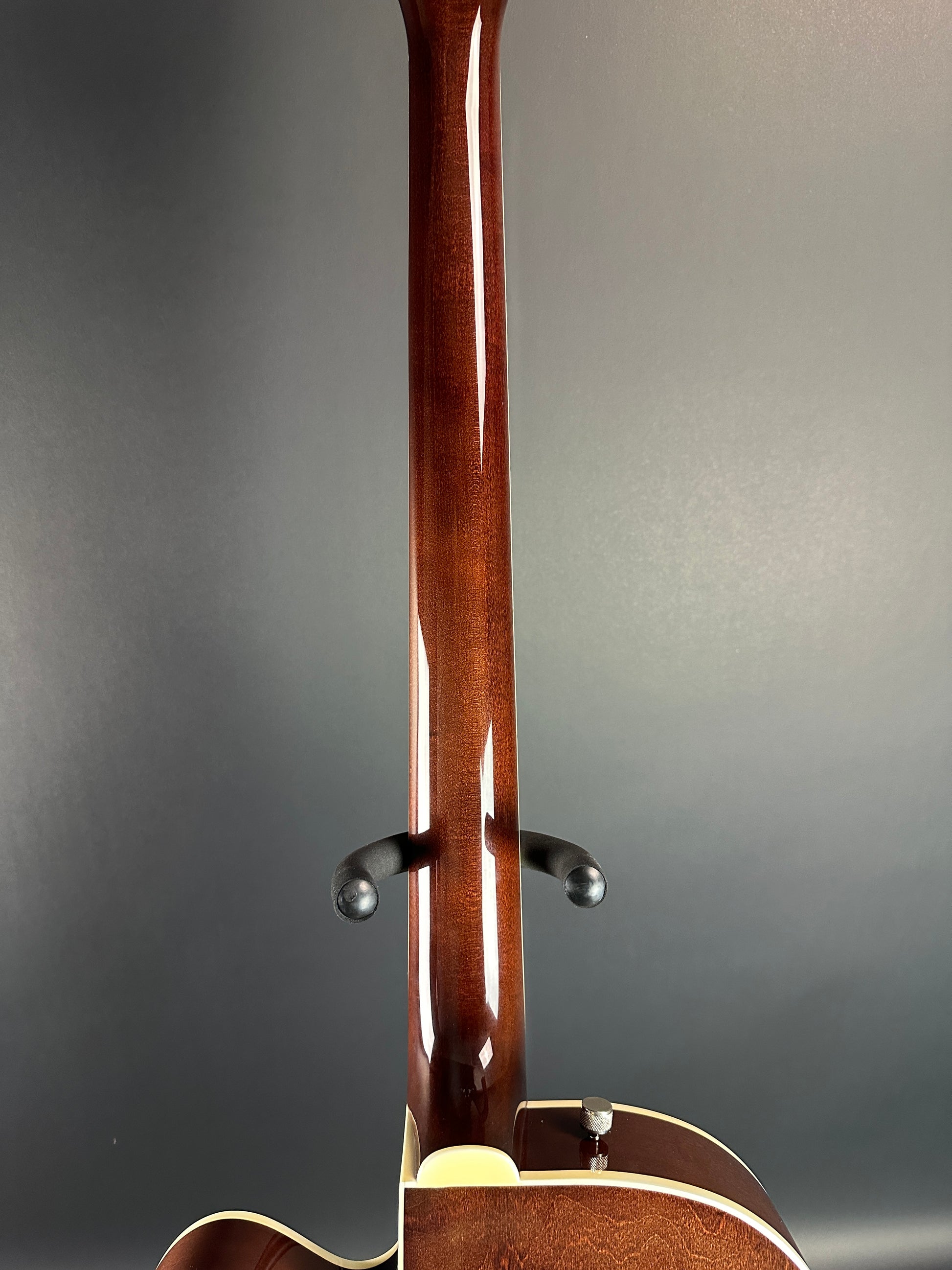 Back of neck of Used Gretsch G6119B Walnut Broadcaster Bass.