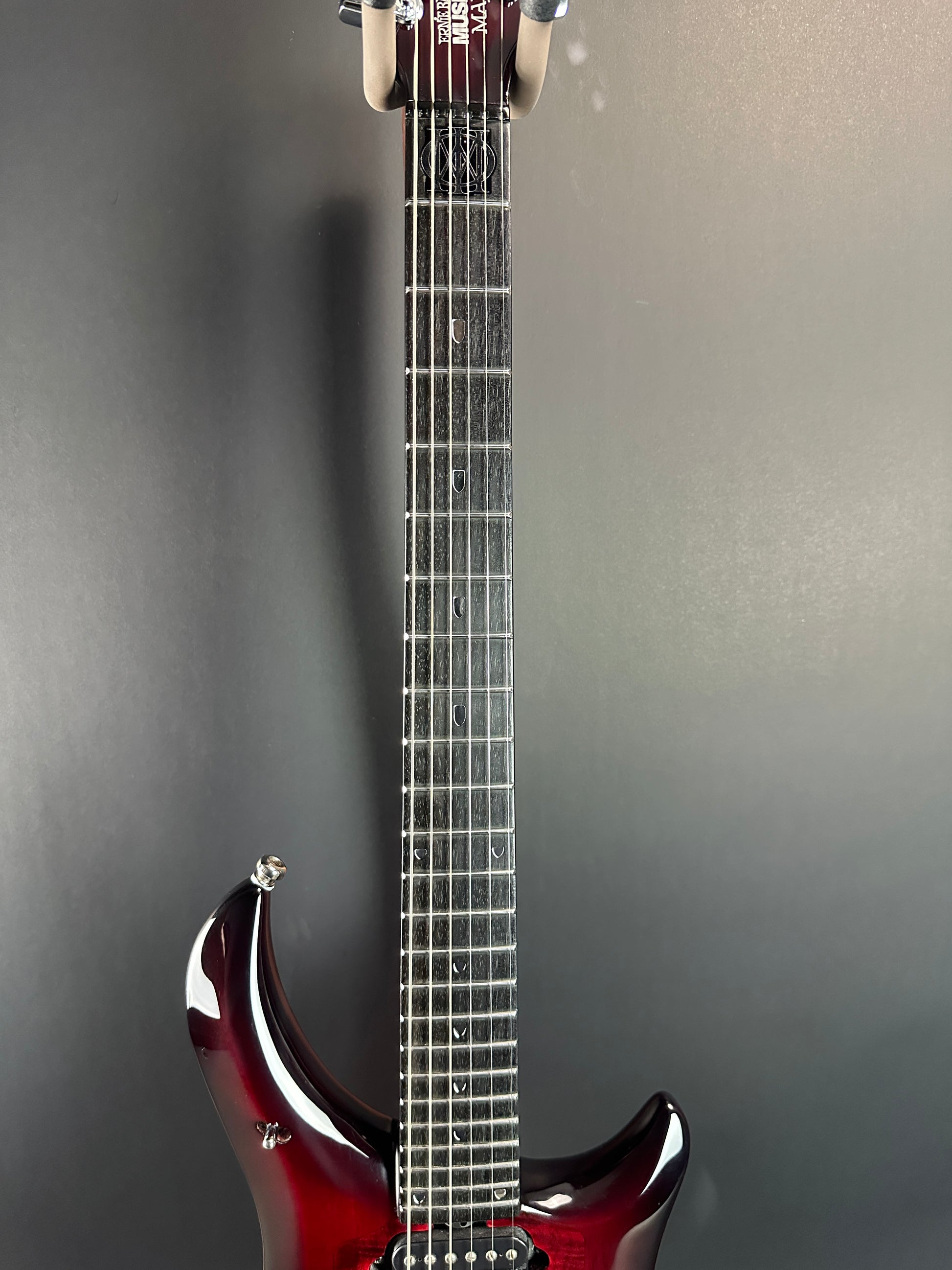 Fretboard of Used Ernie Ball Petrucci Monarch Majesty Red.