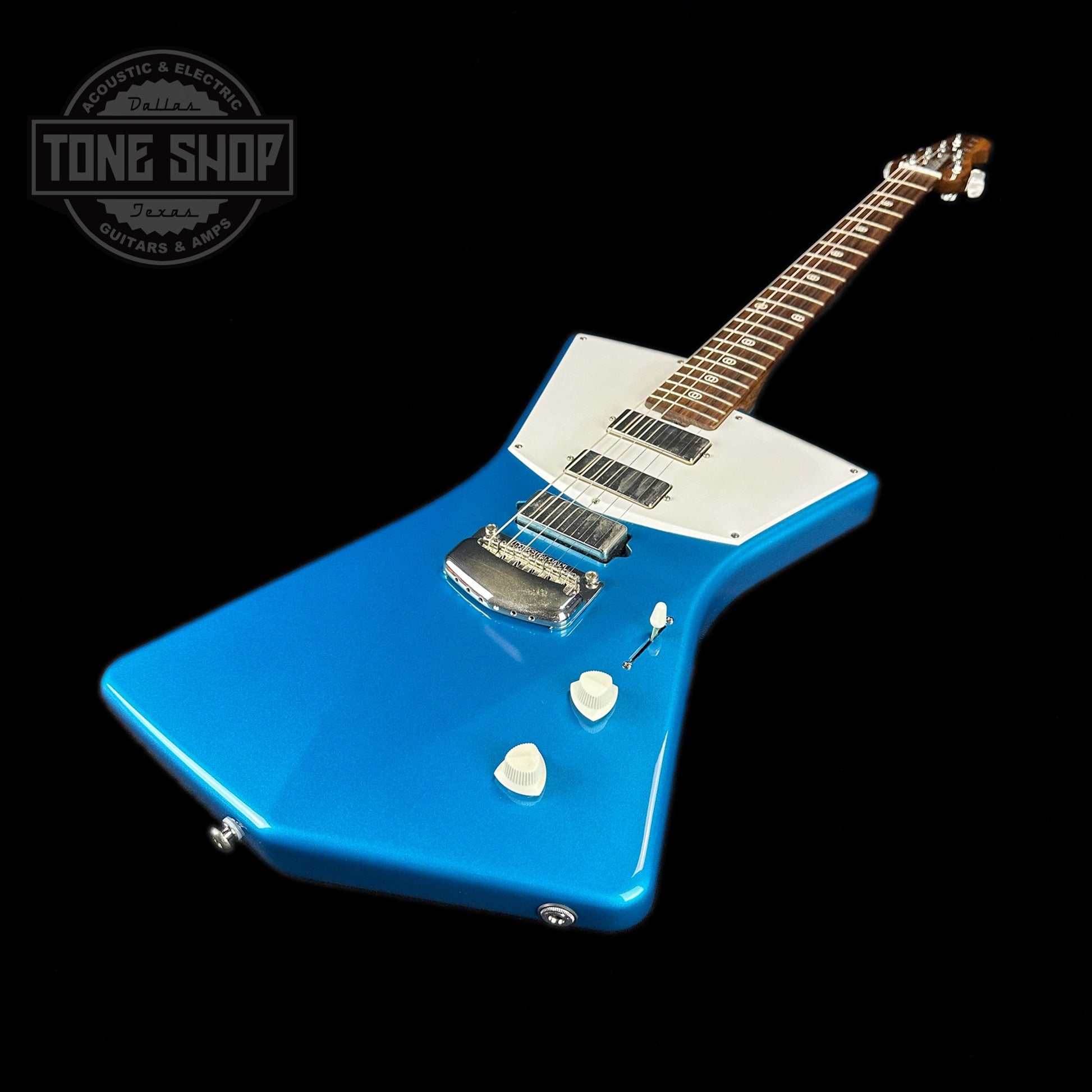 Front angle of Used Musicman St Vincent Blue.