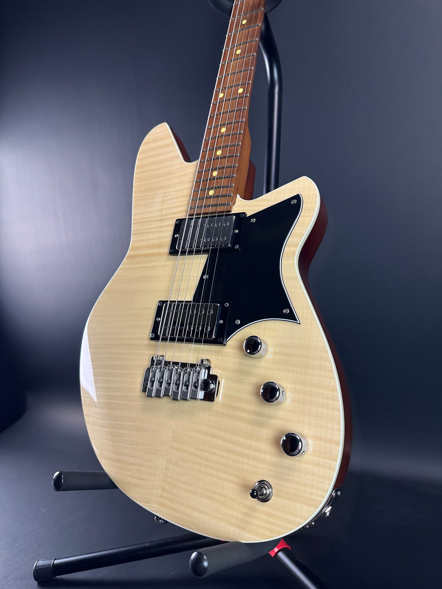 Front angle of Used Reverend Kingbolt RA Natural Flame Maple.