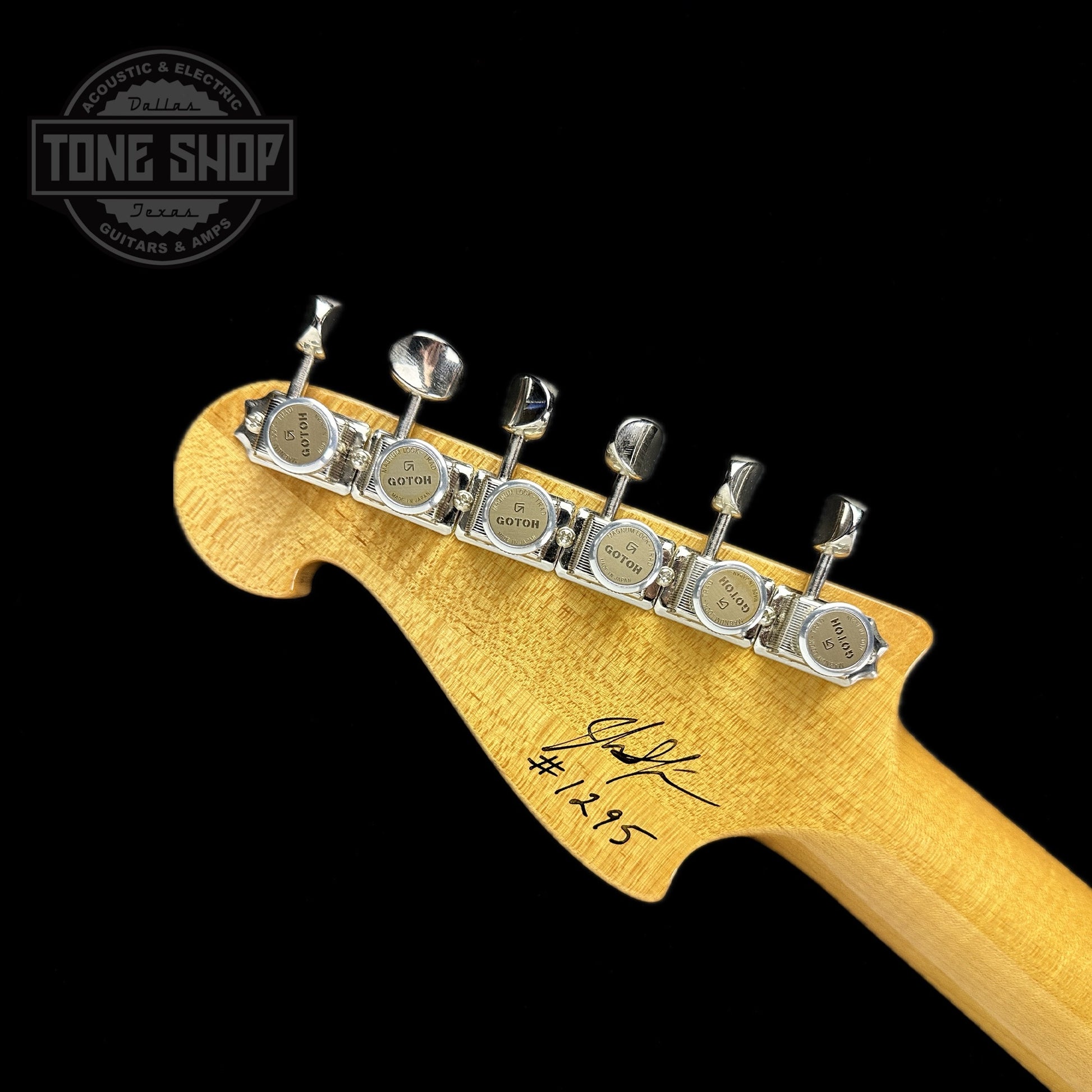 Back of headstock of Used Knaggs Severn Trem SSS Sunflower.