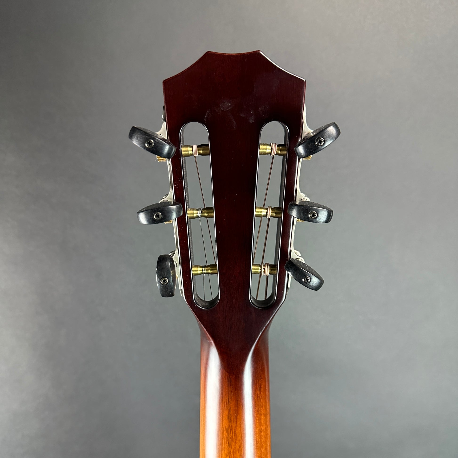 Back of headstock of Used Taylor 512ce Ltd Koa/Cedar 12 Fret.