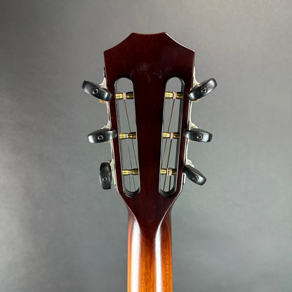 Back of headstock of Used Taylor 512ce Ltd Koa/Cedar 12 Fret.