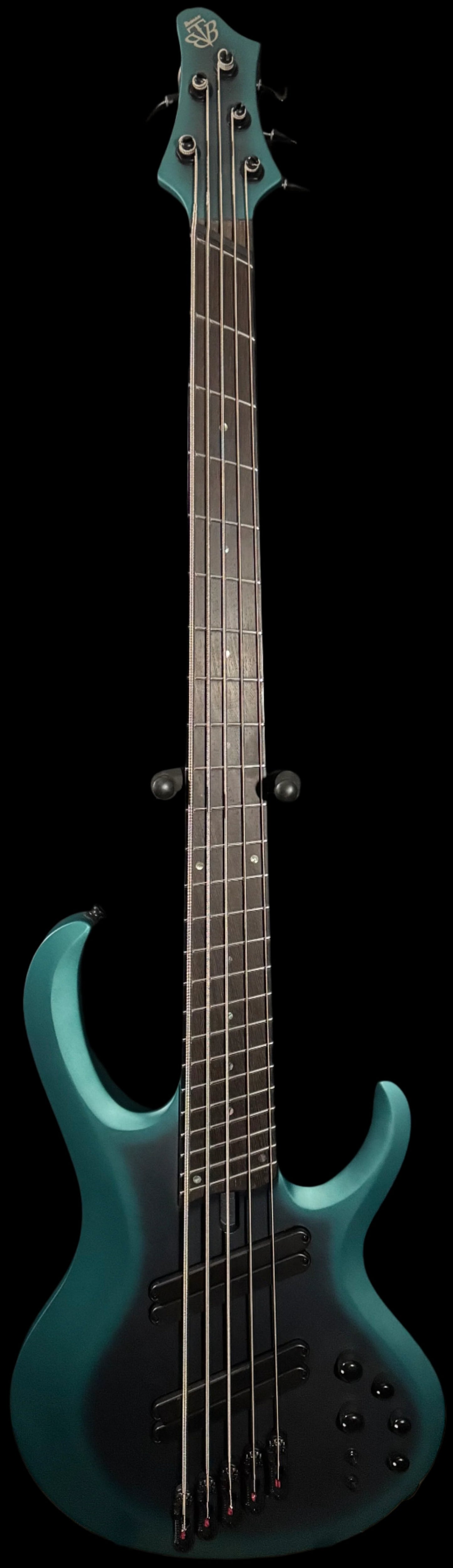 Full front of Used Ibanez BTB605MS Multi-Scale 5 String Bass Cerulean Aura Burst Matte w/Case TSS4889