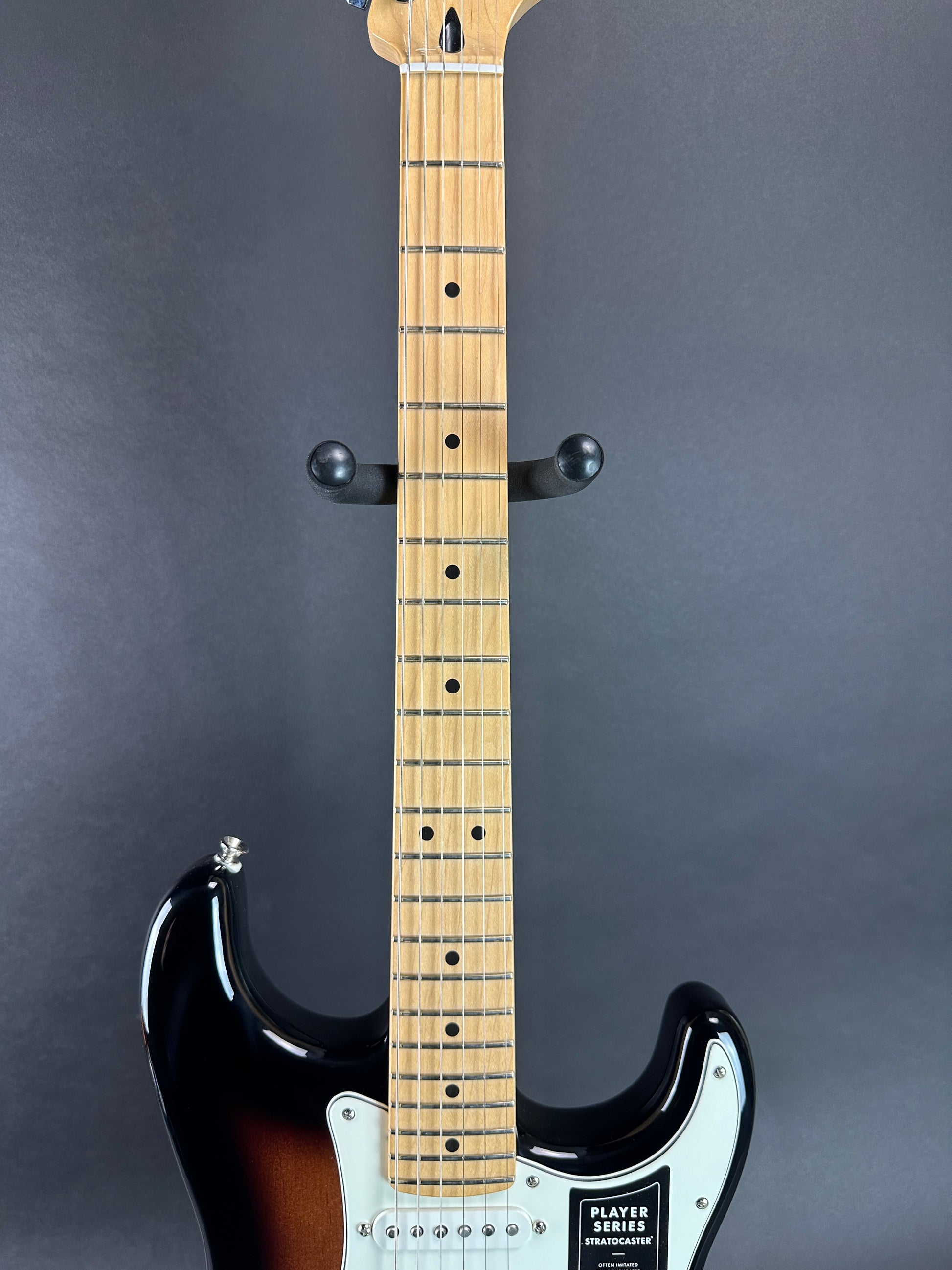 Fretboard of Used 2024 Fender Player Stratocaster Maple 2-Tone Sunburst.