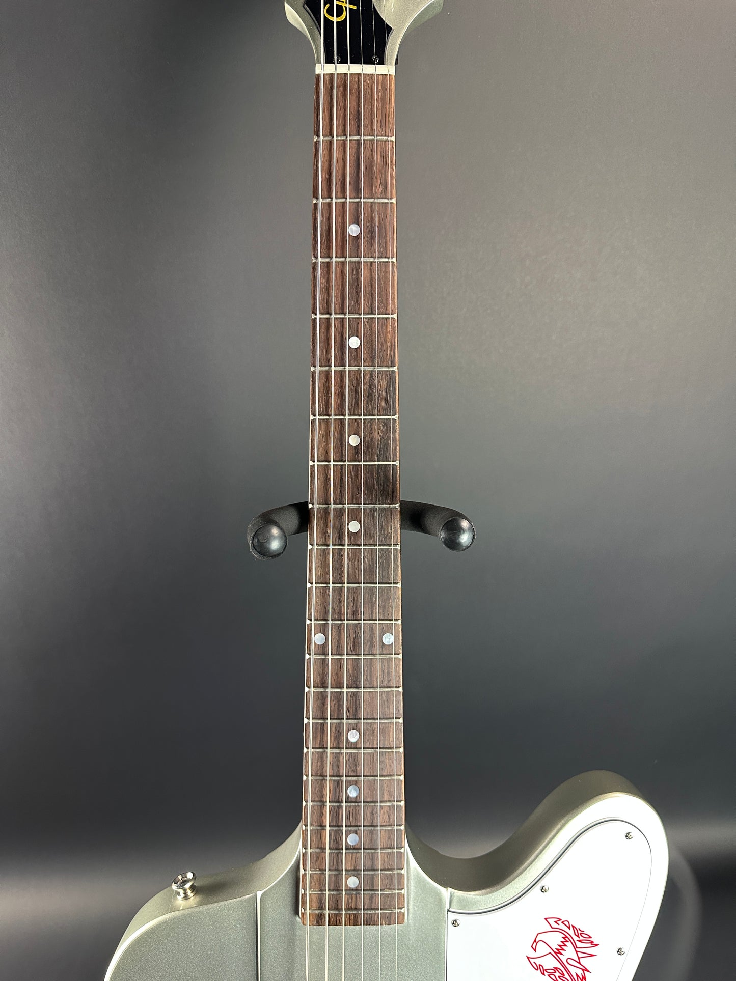 Fretboard of Used Epiphone Inspired By Gibson Custom 1963 Firebird I Silverburst.