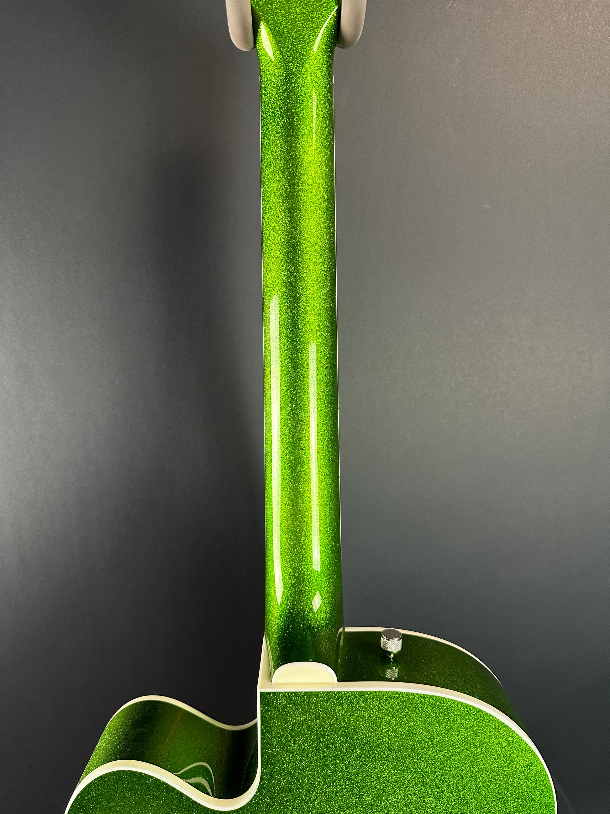 Back of neck of Used Gretsch G6120T Brian Setzer Signature Hot Rod Extreme Coolant Green.