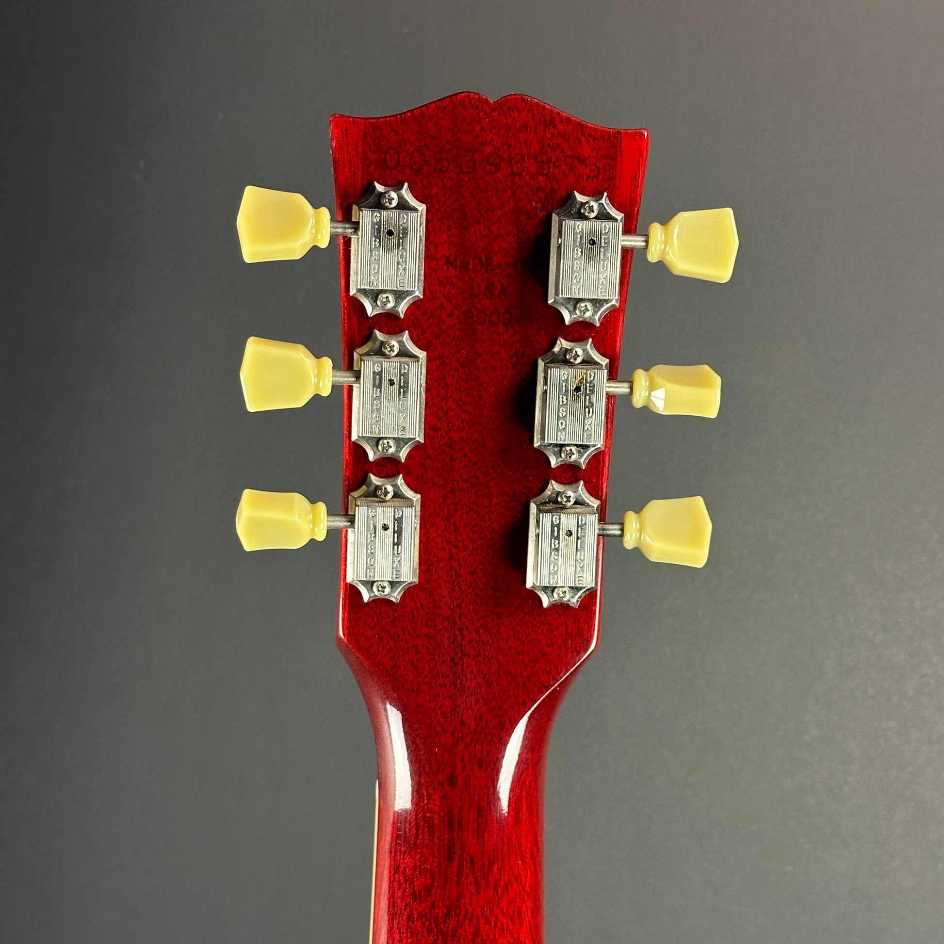 Back of headstock of Used 2009 Gibson SG Standard Cherry.