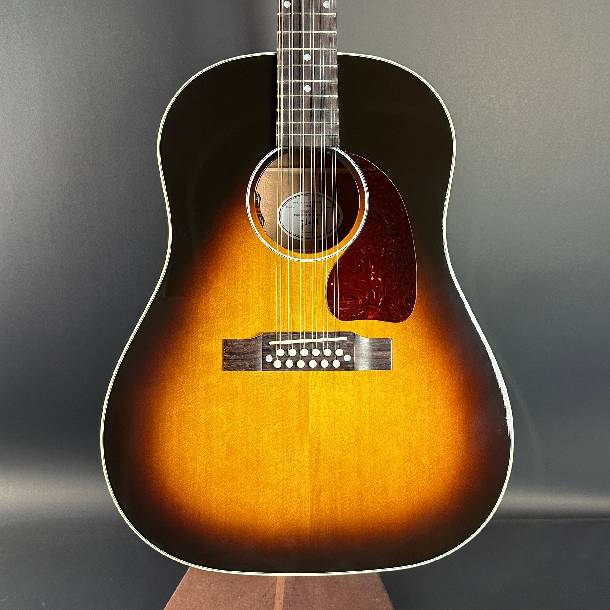 Front of Used Gibson J-45 Standard 12 String Vintage Sunburst.