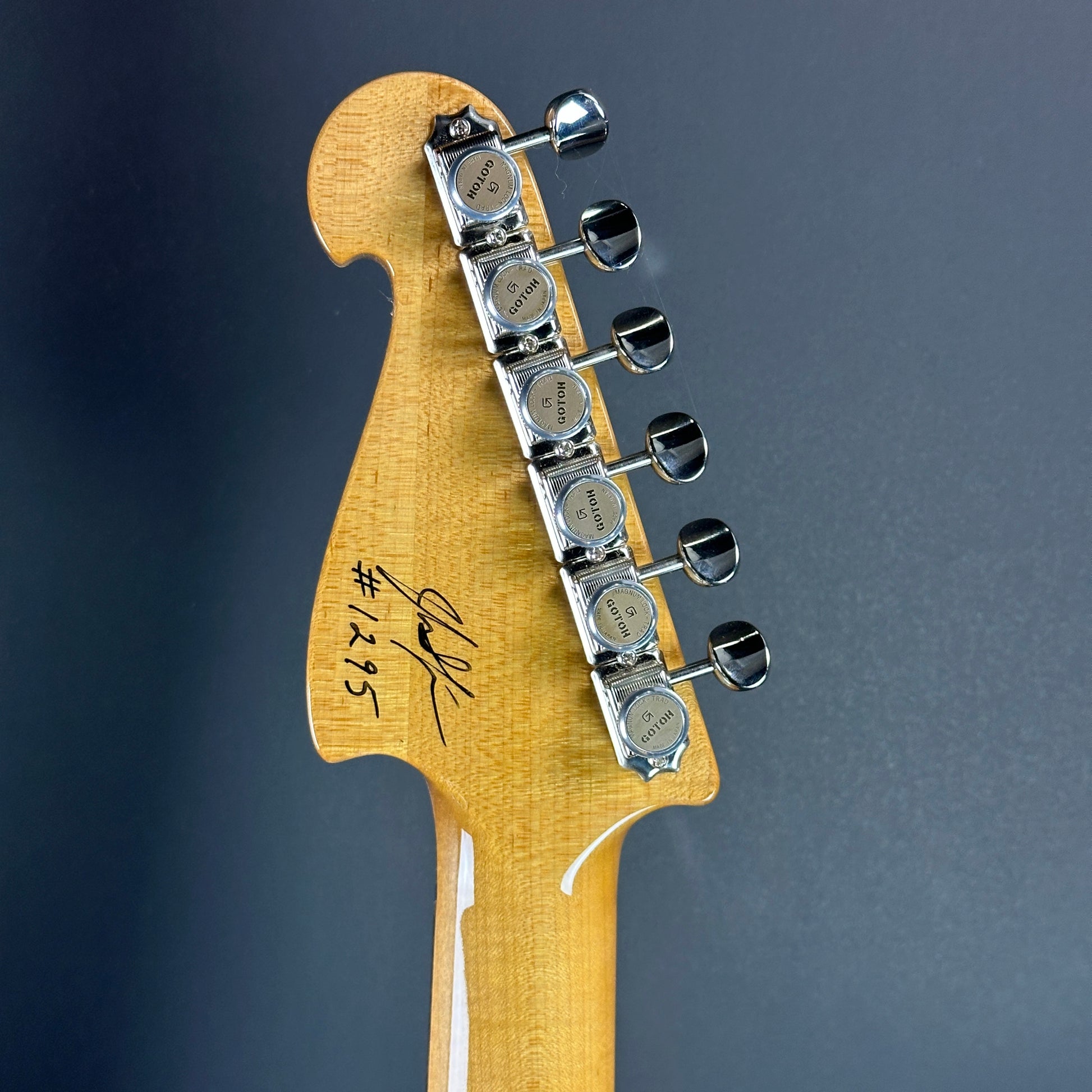 Back of headstock of Used Knaggs Severn Trem SSS Sunflower.