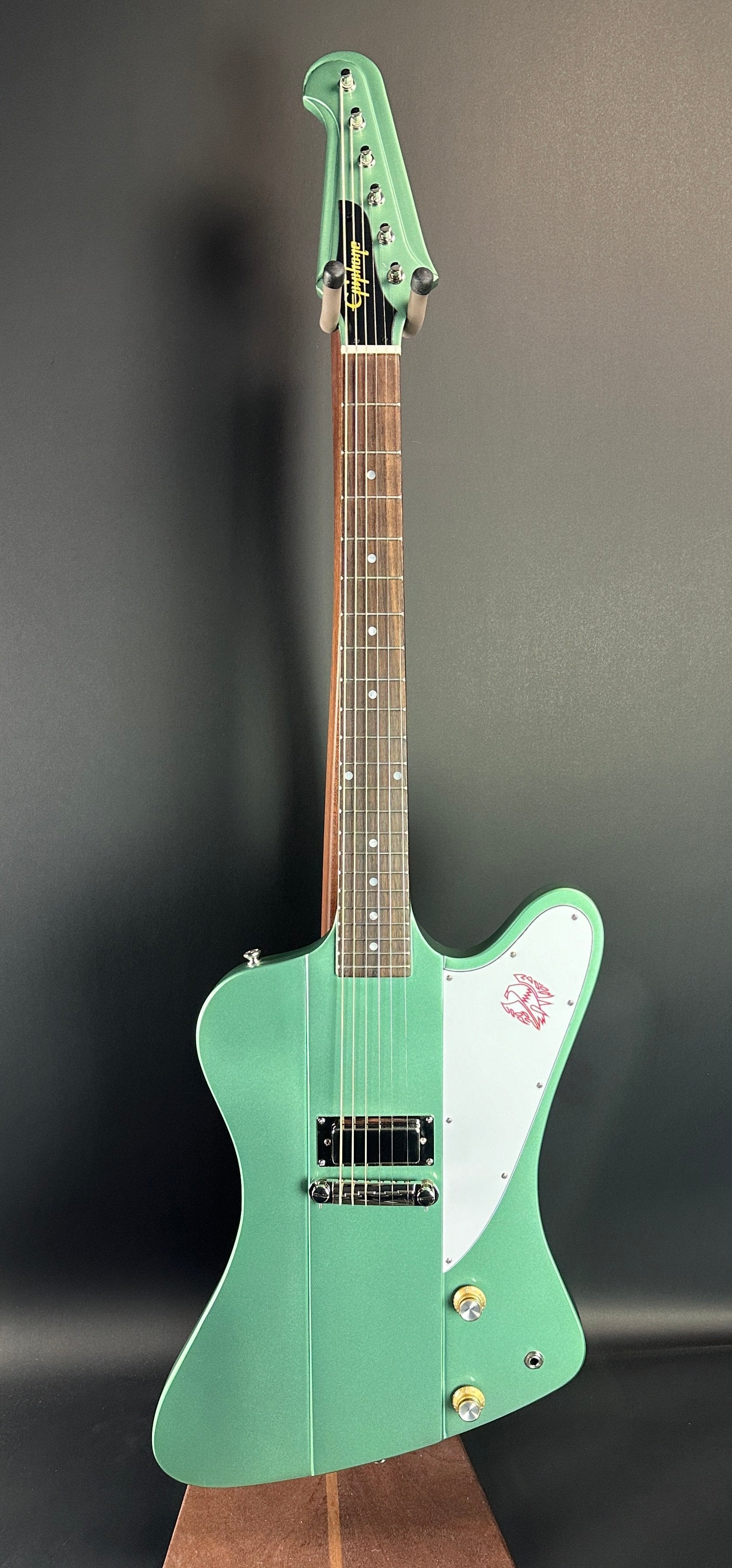 Full front of Used Epiphone Inspired by Gibson Custom 1963 Firebird Inverness Green.