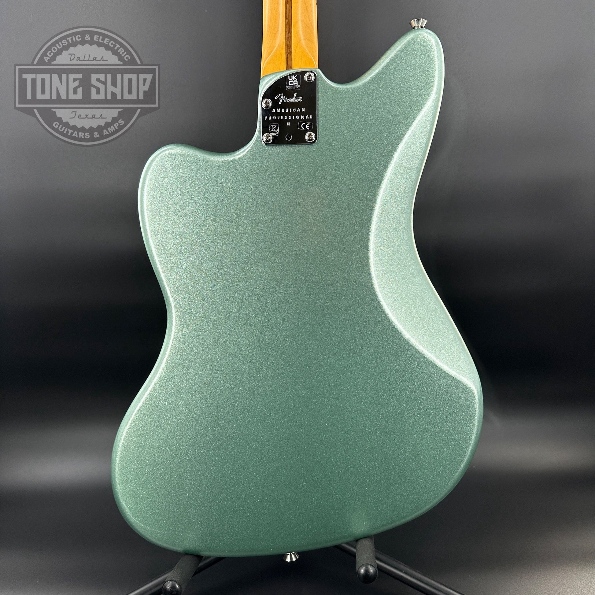 Back of Used Fender American Pro II Jazzmaster Mystic Surf Green.