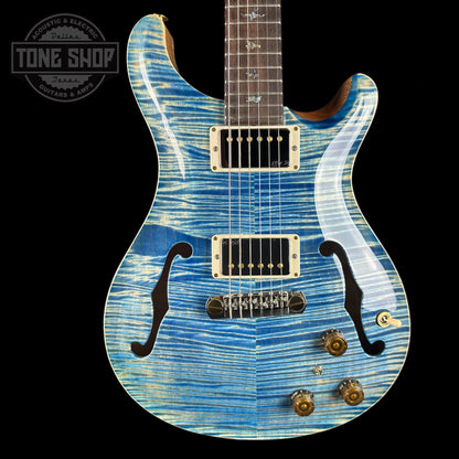 Front of PRS Wood Library Hollowbody II Piezo 10-top Faded Blue Jean.