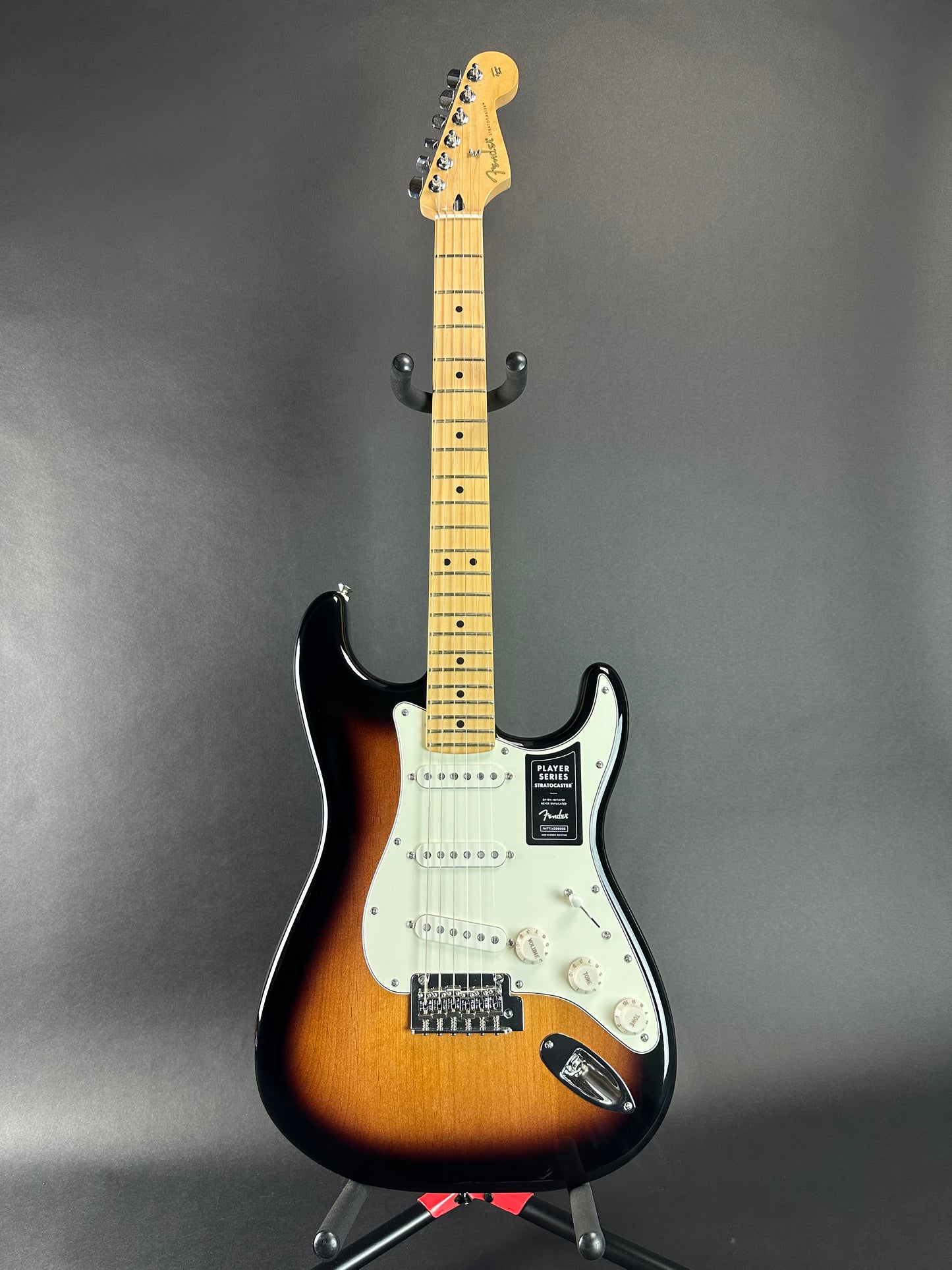 Full front of Used 2024 Fender Player Stratocaster Maple 2-Tone Sunburst.