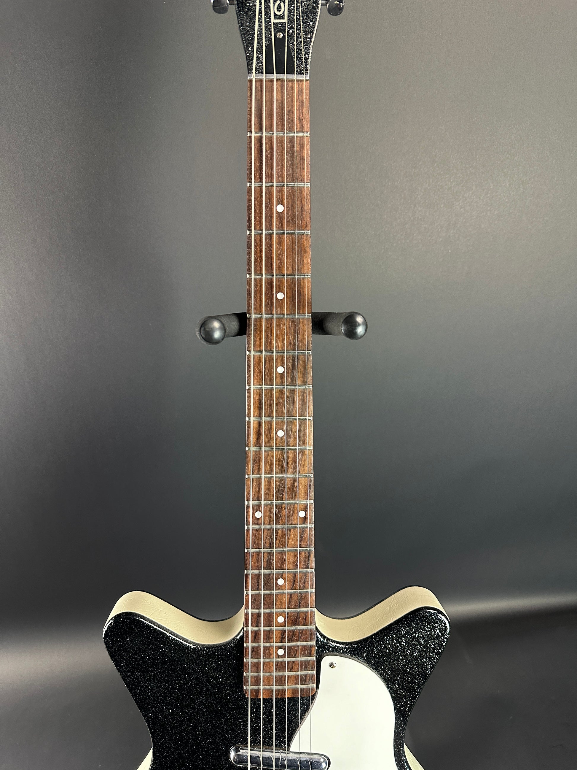 Fretboard of Used Danelectro '59 DC NOS Black Metal Flake.