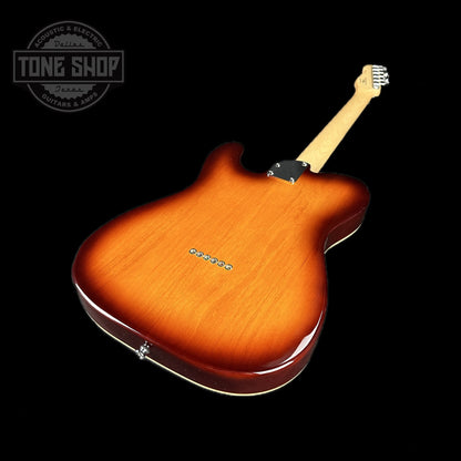 Back angle of Used Vintage V72 Thin Line Custom Spec Deluxe Flame Tobacco Burst.