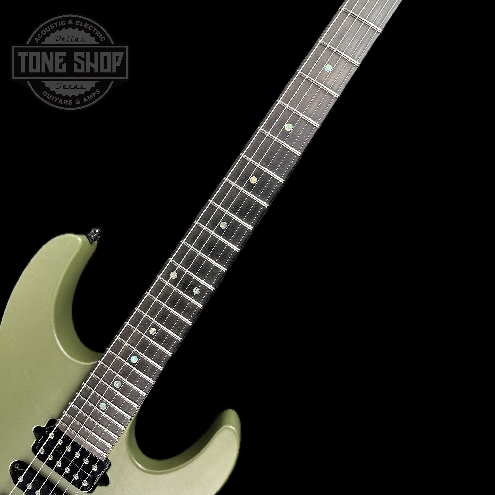 Fretboard of Used Suhr Modern Terra HSH Forest Green.