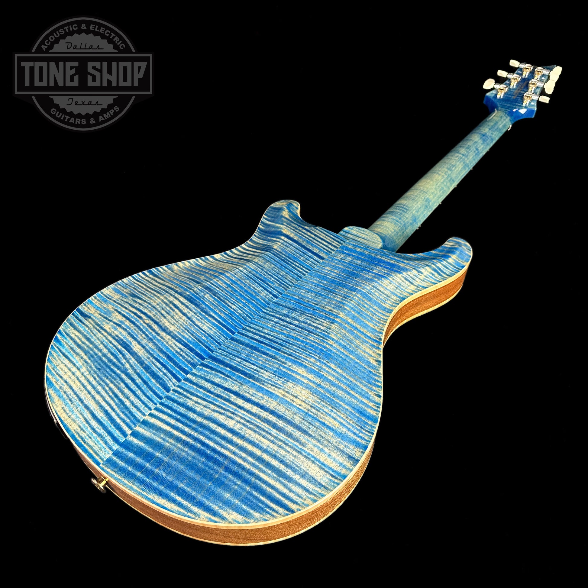 Back angle of PRS Wood Library Hollowbody II Piezo 10-top Faded Blue Jean.