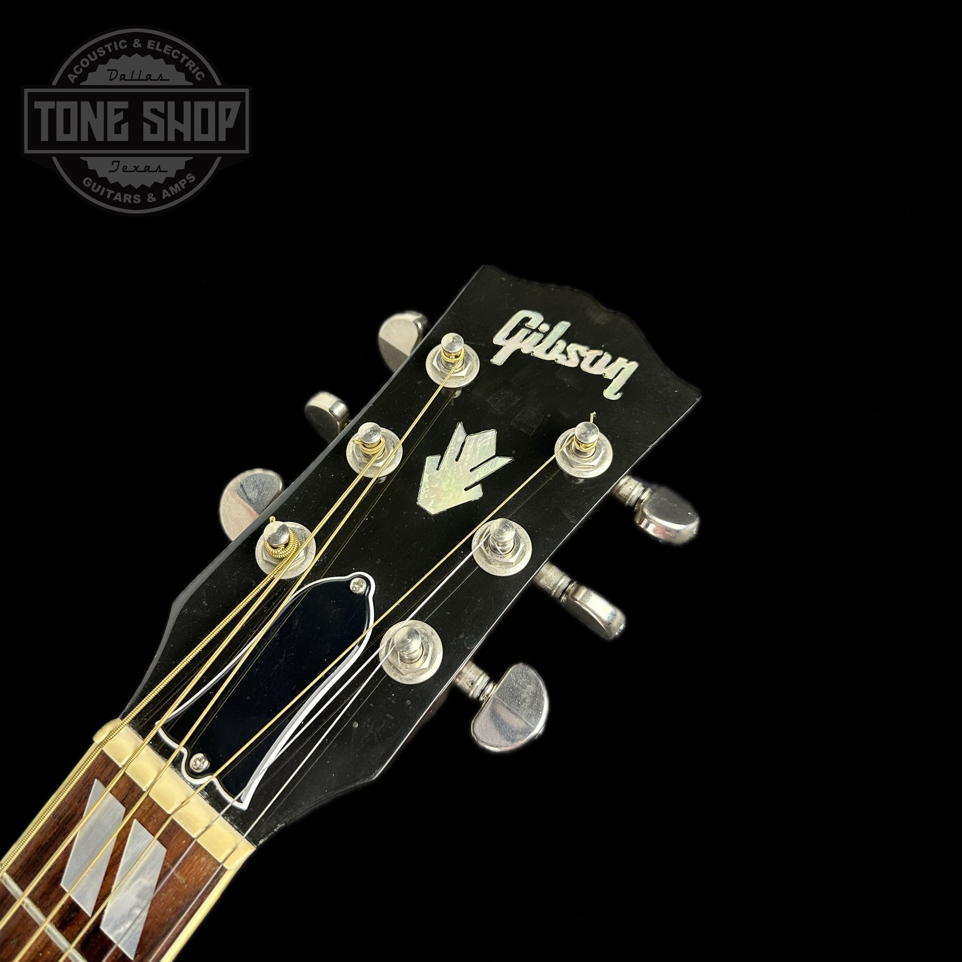 Front of headstock of Used Gibson Hummingbird Pro.