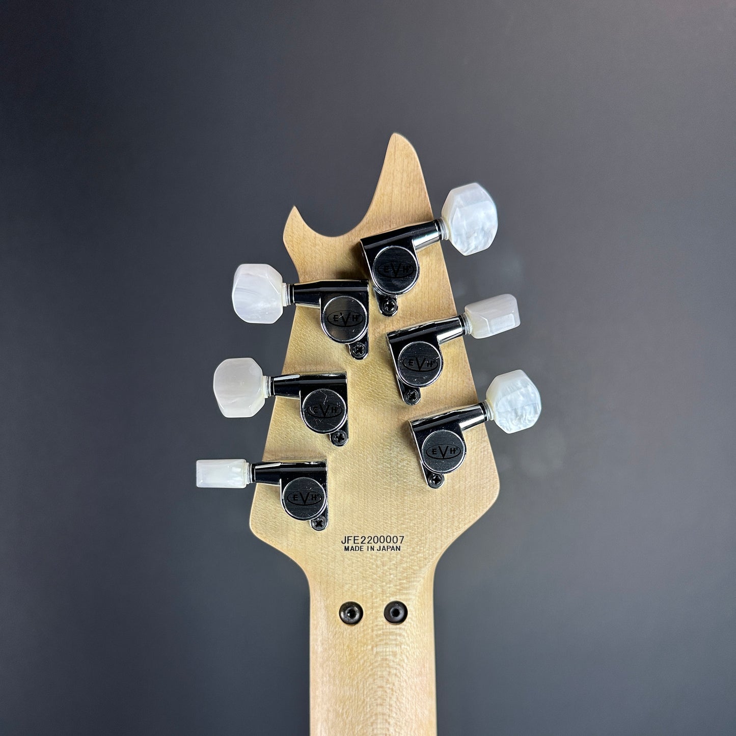 Back of headstock of Used EVH MIJ Series Wolfgang Signature Ivory.