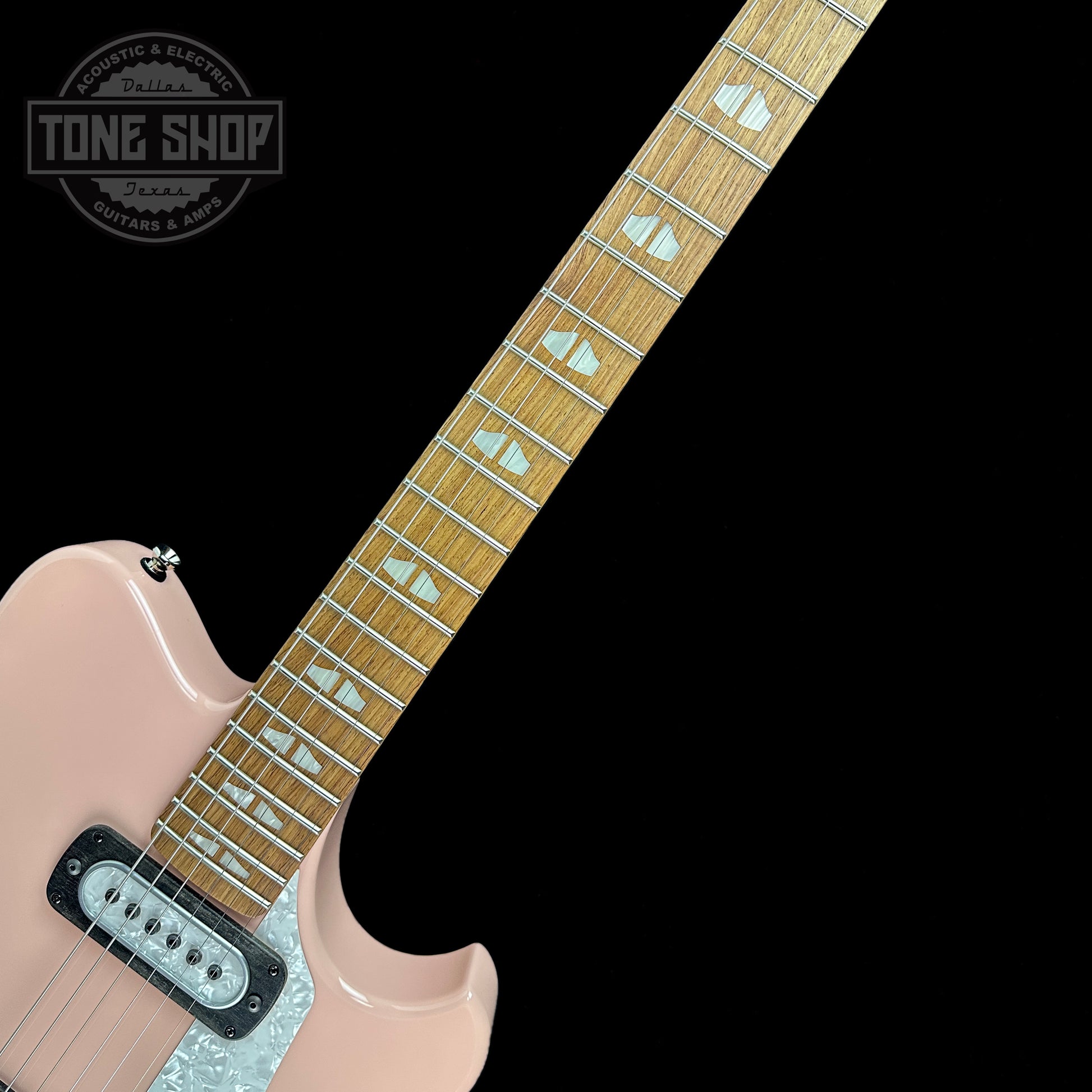 Fretboard of Powers Electric A-Type Cochon PInk PF42 Pearl Ebony Cool CamTail.