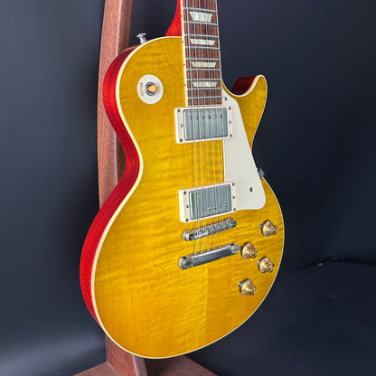 Front angle of Used Gibson Custom Shop '58 Les Paul R8 VOS Lemonburst.