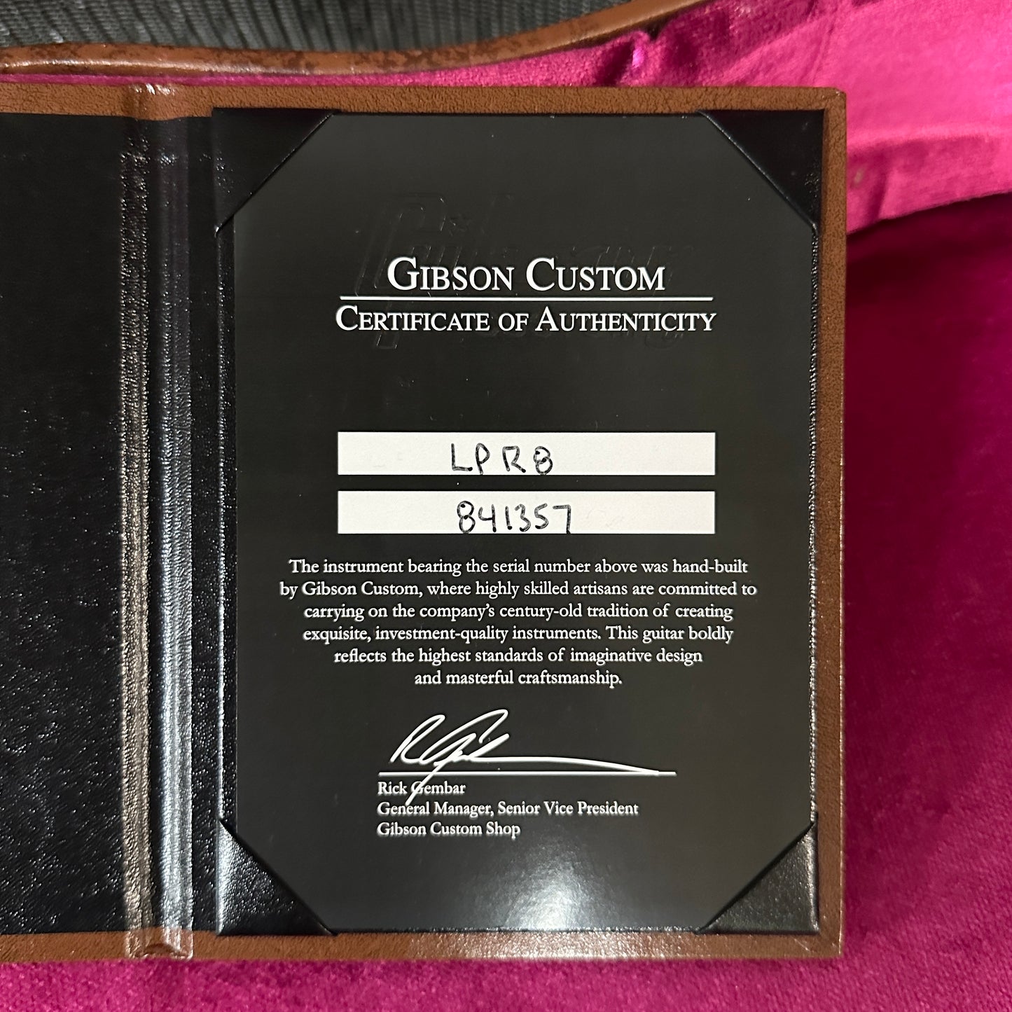 Certificate of authenticity for Used 2014 Gibson 1958 Les Paul Reissue VOS Lemonburst.