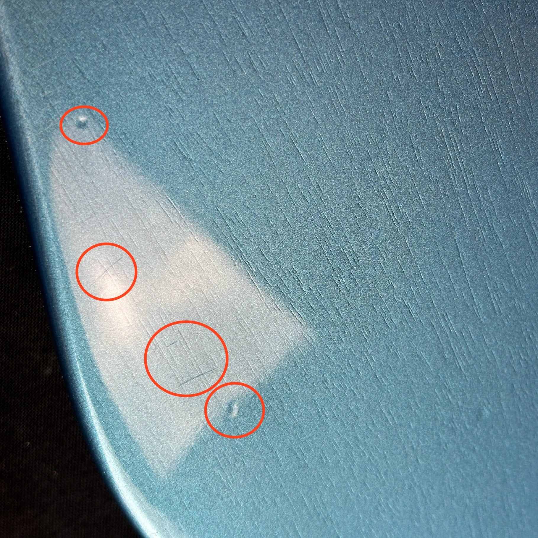 Marks on body of Used Gibson Non-Reverse Firebird Pelham Blue.