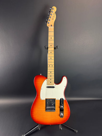 Full front of Used Fender Player Telecaster Plus Top Sienna Burst.