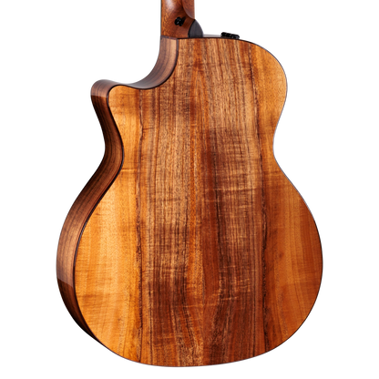 Closeup of back of Taylor 724ce Koa/Koa Natural Gloss w/case