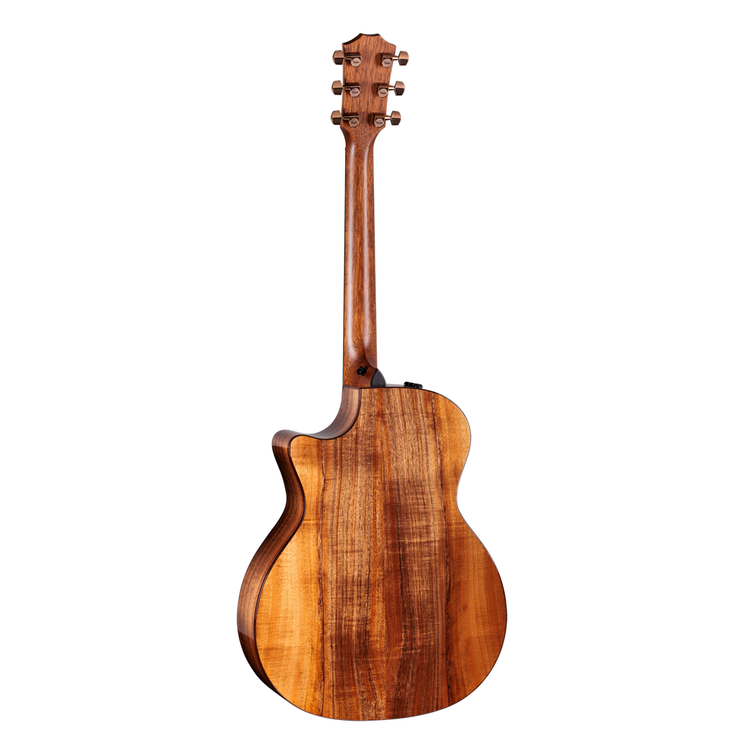 Full back shot of Taylor 724ce Koa/Koa Natural Gloss w/case