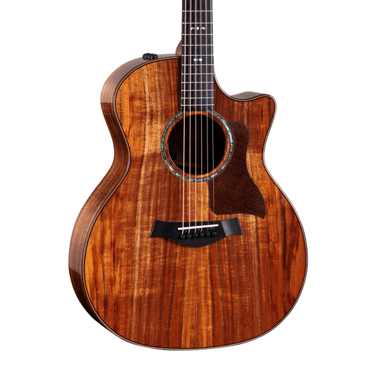 Closeup of Taylor 724ce Koa/Koa Natural Gloss w/case