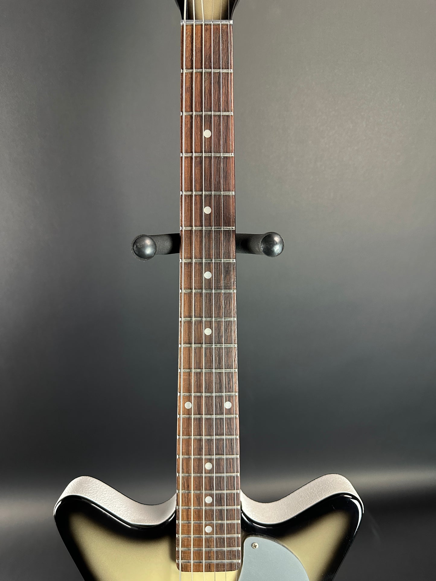 Fretboard of Used Danelectro '59 DC Blackburst.