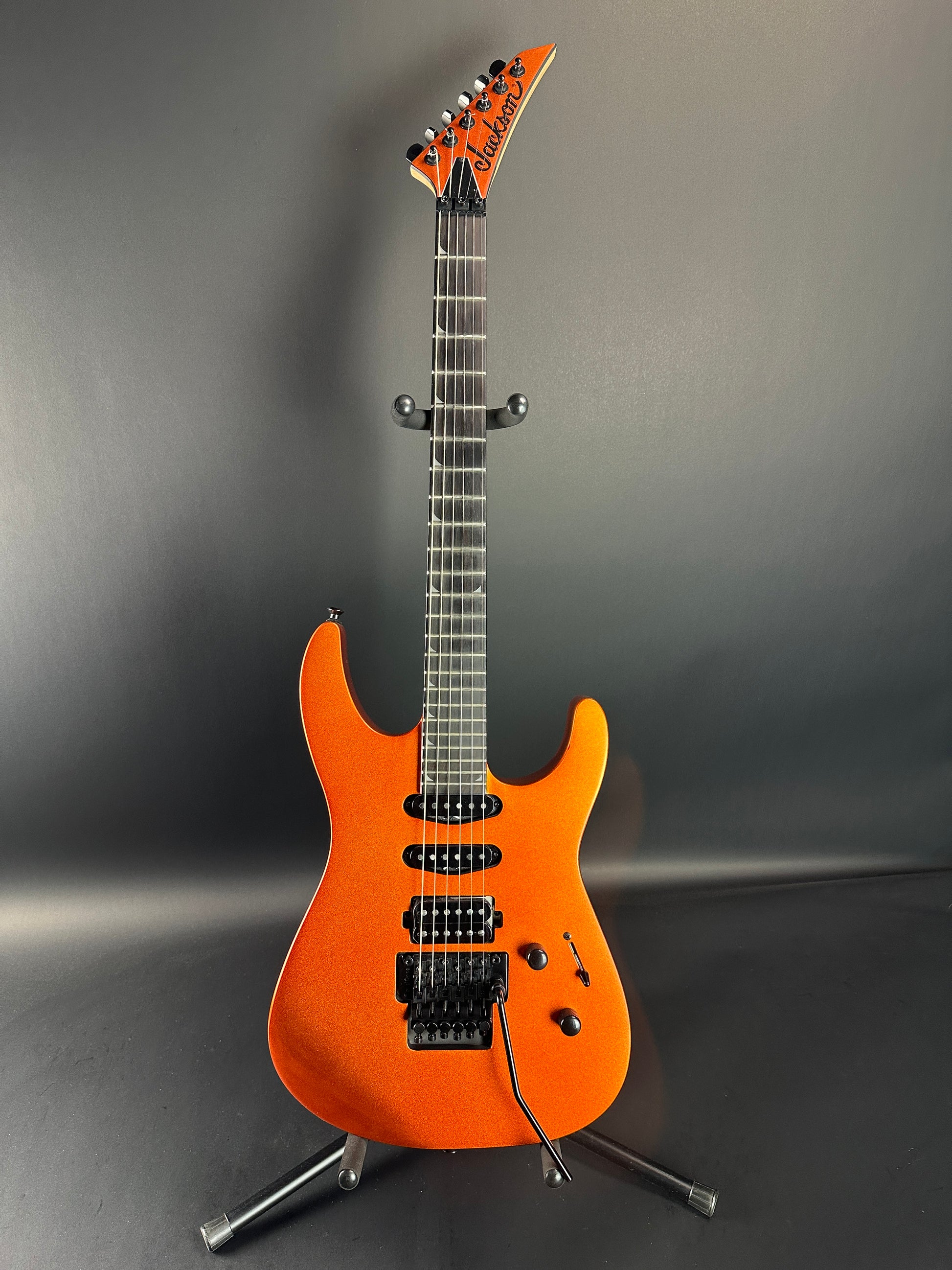 Full front of Used Jackson Pro Series Soloist SL3 Satin Orange Blaze.